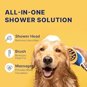 [PETHROOM] Pet Relaxing Grooming Brush Scrubber Shower Wash Head Attachment for Dogs and Cats Spa Washing & Bathing | Dog Cat Hair Deshedding Splash Shield | Massage Rubber Bath Tool