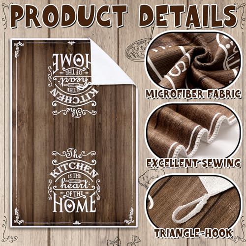 Image of Bencailor 6 Pcs Brown Kitchen Towels Decorative Sets Dish Towels Absorbent Fast Drying Hand Tea Vintage Hanging Reusable Cleaning Dishcloths for Cooking Farmhouse Bathroom Accessory