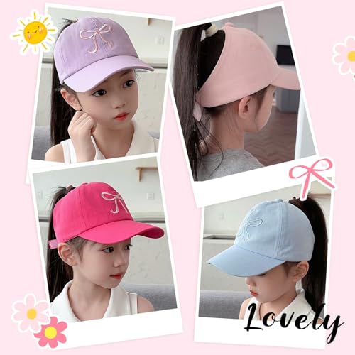 Kids Baseball Hat Visor, Bow Tie Baseball Cap, Little Girls High Ponytail Sun Hat, Embroidered Beach Hat 3-8 Years2