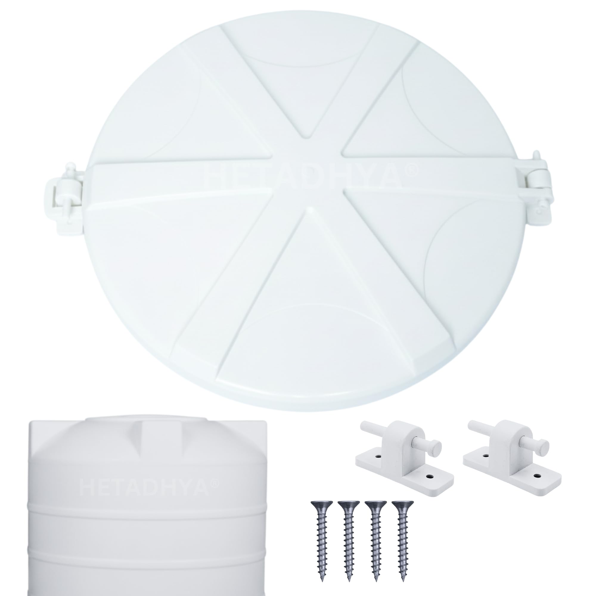 all in one water tank lid, 19.5" white hinge type, virgin pure unbreakable material, durable, for 500 to 2000 liter tanks (pack of 1)