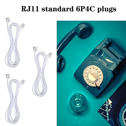 Image of Telephone landline Extension Cord Cable Cord with Standard RJ-11 6P4C Plug (3Ft-3Pack, White)