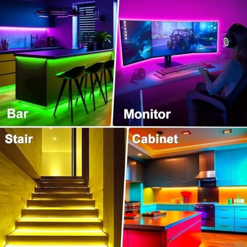 Image of PSTAR Led Strip Lights,50ft Music Sync Color Changing RGB led Strip Lights with App Control Bluetooth LED Lights,USB-Powered,for Room TVs Computer Home Cinema Party Decorations