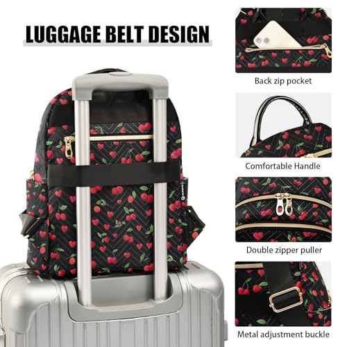 Image of ALAZA Red Cherry Heart Black Women Backpack Purse Ladies Fashion Shoulder Bag Daypack Travel Bag 10L