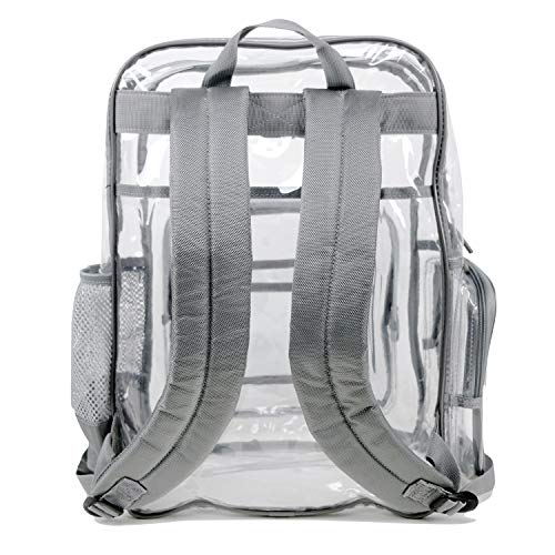 SMARTY Large Heavy Duty Clear Backpack V6 Durable Transparent See Through Bag (Gray, Clear Bottom)4