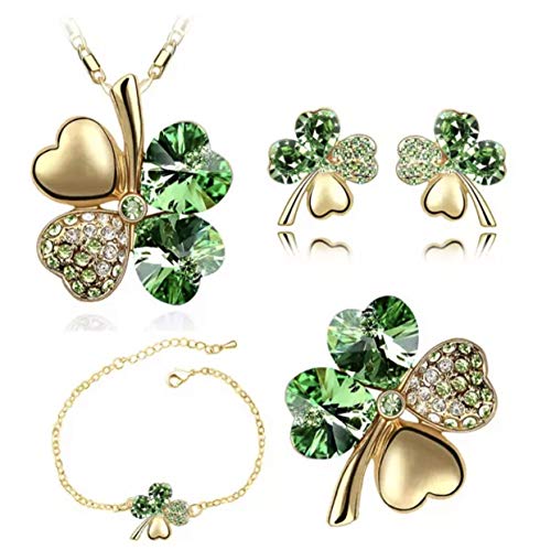 Mall of Style Four Leaf Clover Jewelry Set for Women - Gold Shamrock Necklace - Irish Bracelets (Gold - 4 Piece)