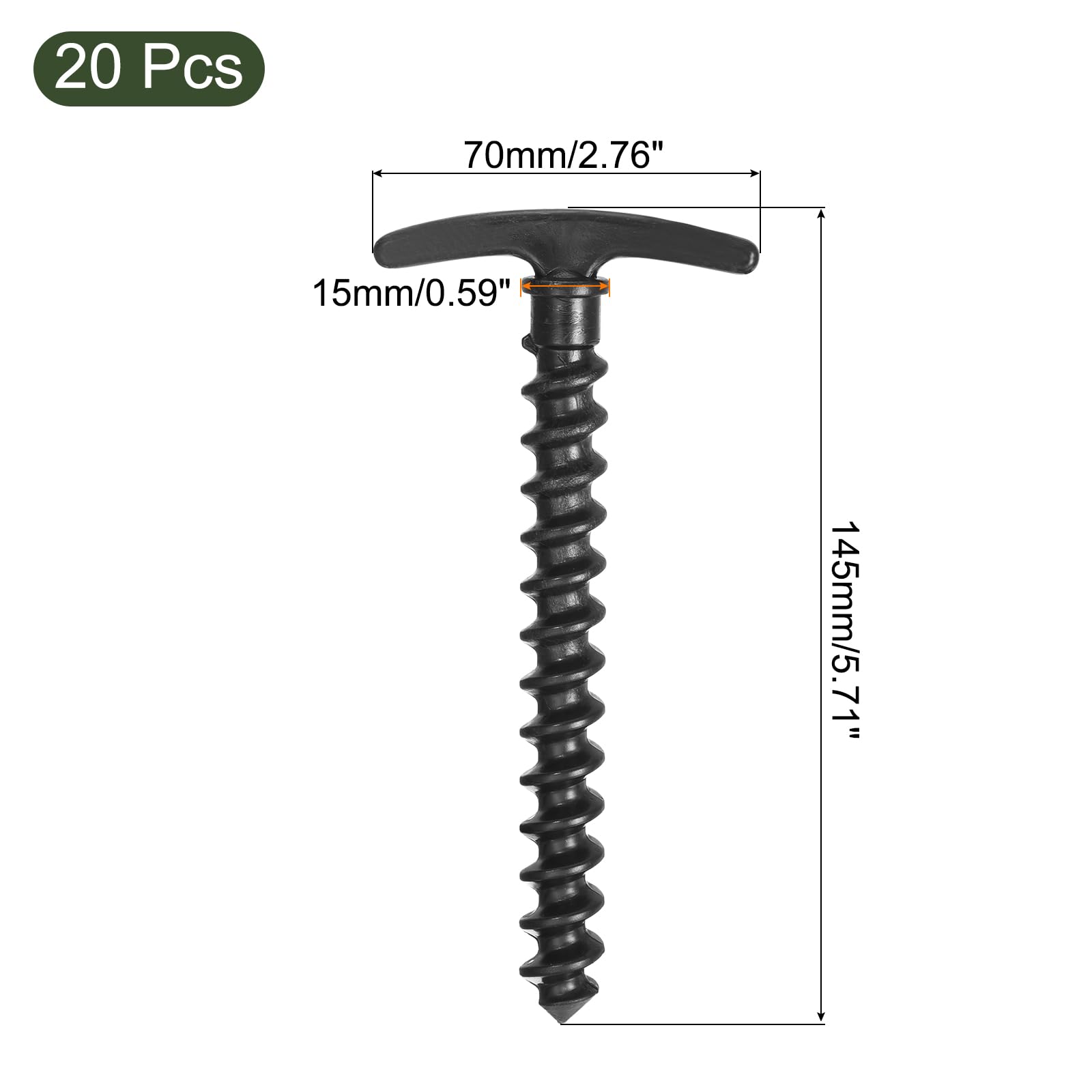 uxcell Tarp Stakes, 10Pcs 5.7 Inch - Plastic Beach Tent Stakes, T Shape Ground Anchors, Nylon Spiral Ground Pegs for Tarp Canopy Camping Hiking