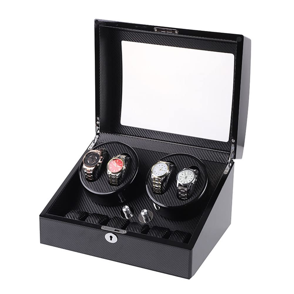 CGCSYZ Automatic Watch Winder Box Watch Winders With 4 Winder Positions And 6 Display Storage Spaces With Quiet Motor AC Adapter For Men And Women Watches Rotation Modes Carbon Fibre (Svart)