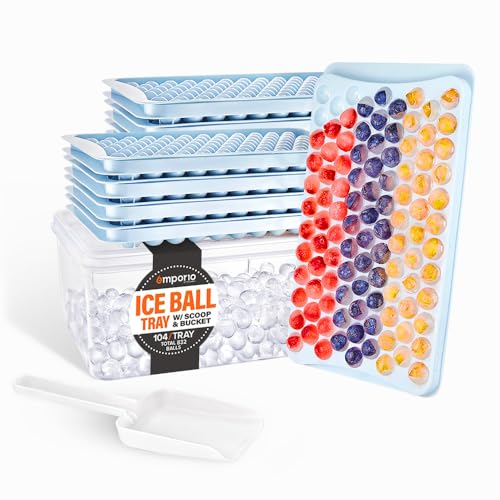 Round Ice Cube Tray with Lid and Bin – Creates 832 Ice Balls (0.60 Inch Size), Stackable Ice Cube Trays, Easy-Release Ice Balls for Drinks and Cocktails, Pack of 2 (8 Trays), Blue -  EMPORIO KITCHEN, EMPICES132