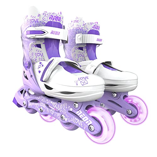 Yvolution Neon Skates | Inline Skates for Kids with LED Wheels | Adjustable Sizing (Purple, 3-6)