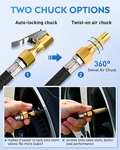 Image of Nilight - 50057A Digital Tire Inflator Deflator with Pressure Gauge 250 PSI Air Chuck and Compressor Accessories with Rubber Hose and Quick Connect Coupler for 0.1 Display Resolution