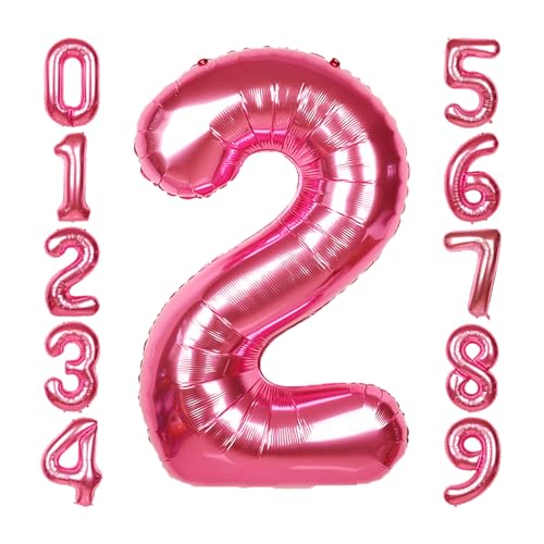 Image of 40 Inch Giant Hot Pink Number Balloon, Mylar Foil Helium Hot Pink Balloons for Birthday Party, Number 2 Balloon for Birthday Decorations, Hot Pink 2 Birthday Balloon