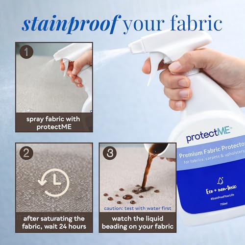 Image of protectME Fabric Protector and Stain Resistant Spray - Upholstery Fabric Spray for Stain Guard for Carpet, Shoes, Couch, Sofa - Non Toxic Water Based Furniture Protector - 25.4 Fl. Oz.