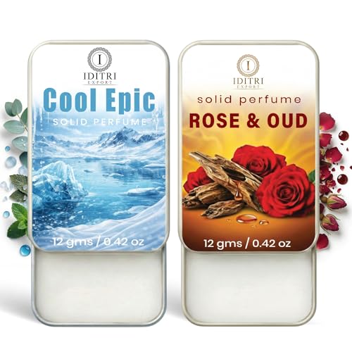 Image of IDITRI EXPORT Solid Perfume |Rose & Oud&Cool Epic Alcohol Free Wax Perfume Balm, Long Lasting | Pocket Tin 12g, Pack Of 2| Non Greasy Smooth Glide, Travel Friendly Unisex Gifts He Or Her