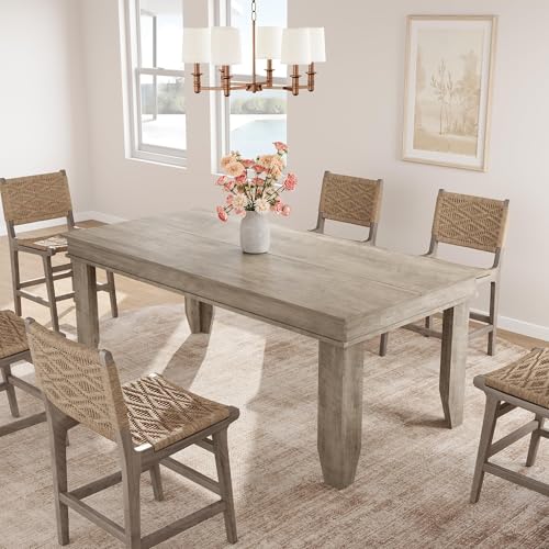 Image of GarveeHome Farmhouse Dining Table for 6-8 People, 71 in Long Kitchen Tables with Wooden Sturdy Frame, 6 ft Large Rectangular Dinner Table for Dining Room, Kitchen, Grey, 71 inch Non-extendable