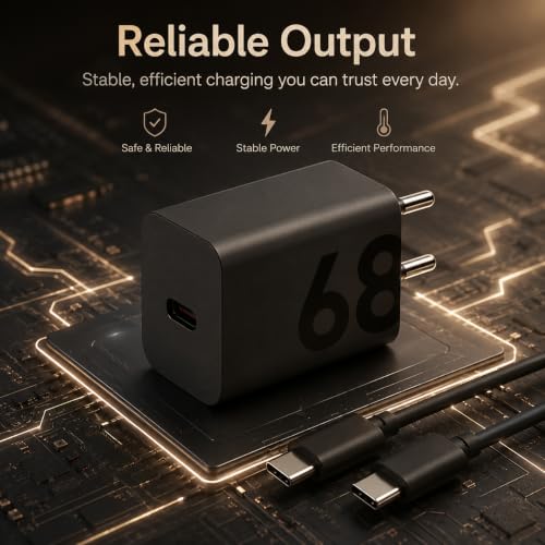Image of 68W TurboPower Fast Charger Adapter | with Type-C to Type-C Cable | PD Charger Compatible with Moto Edge 40, Edge 30, G84, G73, Pro Smartphones, Tablets & More USB-C Devices By AILKIN