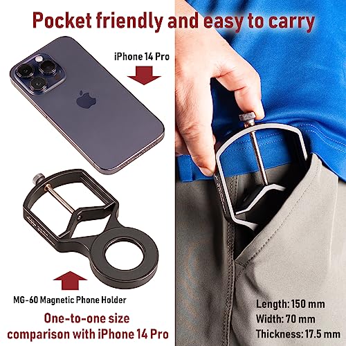 Magnetic Universal Digiscoping Adapter, Metal Holder Mount Connecting Smartphone to Telescope Spotting Scope Binocular Monocular Microscope,Fits 2.6" Eyepiece Max/Any Cell Phone Camera - Thumbnail 3