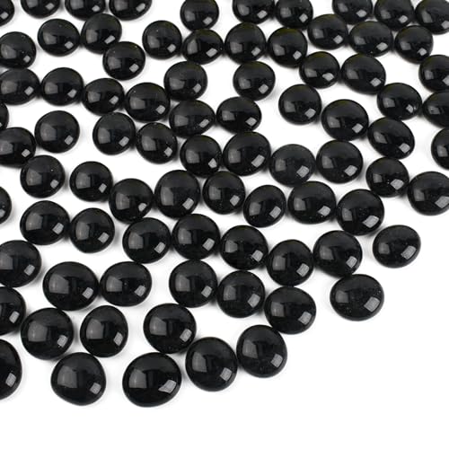 HUIANER Flat Glass Marbles 1lb, 100PCS Black Flat Gems Glass Beads for Vase Filler Garden Aquarium Fish Tank Pebbles Table Floral Decoration