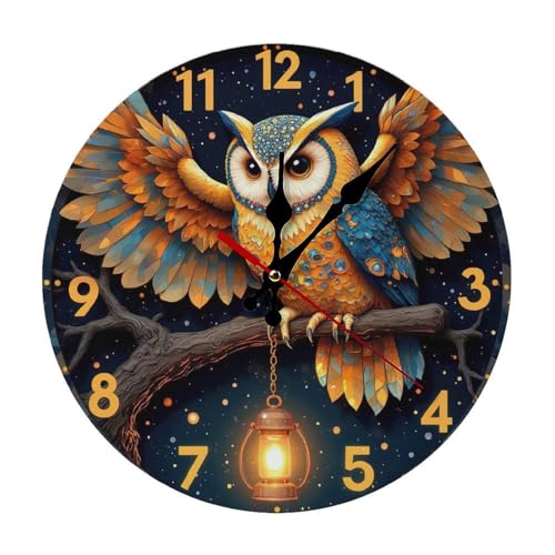 LISSAHNE Artistic Owl Clock Wall Decor Home Decor Wall Clock, Silent Non Ticking Battery Operated, C