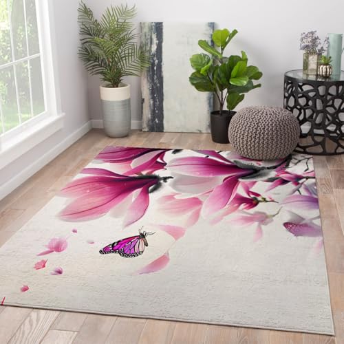 Tapis antidérapant violet 80x150cm imprimé floral pour salon - 4