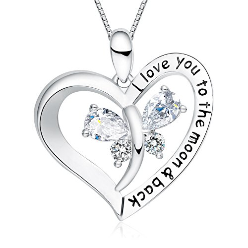 FANCYCD "I Love You to the Moon and Back" Love Heart Necklace, 18", Jewelry for Women & Girls, Special Gifts for Girlfriend, Wife, Sister, Aunt, Grandma, Mom