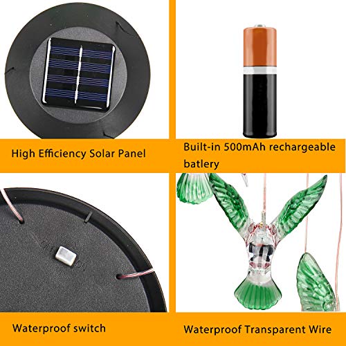 WERTIOO Solar Hummingbird Wind Chime Color Changing Solar LED String Lights Outdoor Mobile Hanging Patio Light