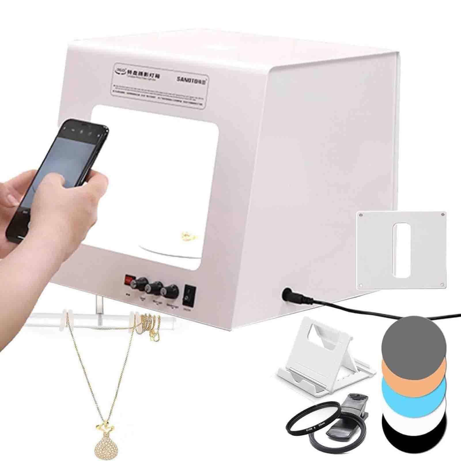Light Box Fotografia Gioielli,Piatto Girevole Elettrico 360° Portatile T20 | 4 Pannelli LED Ad Alto Cri,Luminosità E Velocità Regolabili,Adatto Orologi,Cosmetici E Articoli Piccoli
