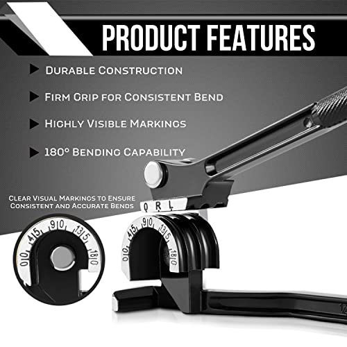 Flexzion Tube Bender Tool - Manual OD Tubing Bending 3 Size 1/4" 5/16" 3/8" 180 Degree Lever Type Heavy Duty Bend Copper Brass Aluminum & Soft Metal for HVAC Water Gas Pipe Automotive Plumbing (Black) - Image 3