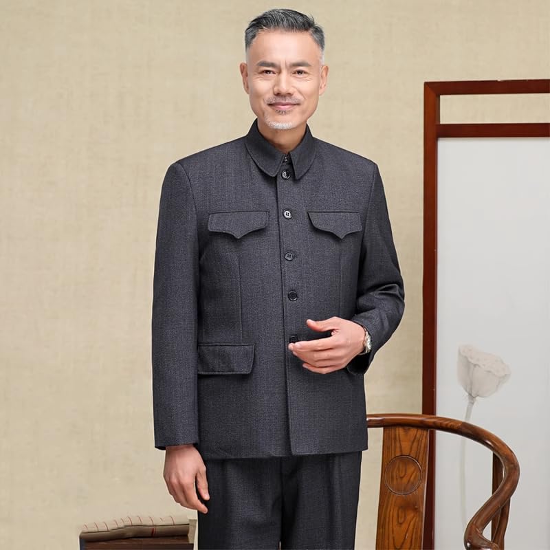 GUOYUXIAO Thickened Wool Blend Zhongshan Suit Jacket for Men - Winter-Ready Stand Collar Coat for Cold Weather4