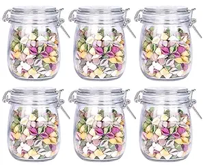 OLWICK 6 Pcs Air Tight Glass Storage Containers with Steel Clamp Lid and Silicon Seal/Glass Jars/Kitchen Storage Containers/Cookie Jar(Round)(750 ml)