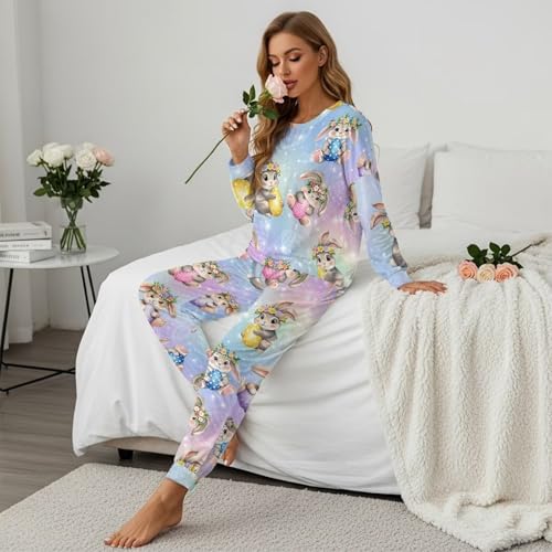 Image of Women's Pajamas Set Soft 2 Piece Loungewear Long Sleeve Pj Set Matching Sleepwear with Pockets for Women Plus Size