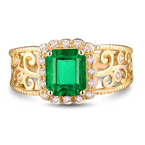 Solid 14K Rose Yellow Gold Natural Emerald Rings Engagement Wedding Diamond Band for Women Promotion2
