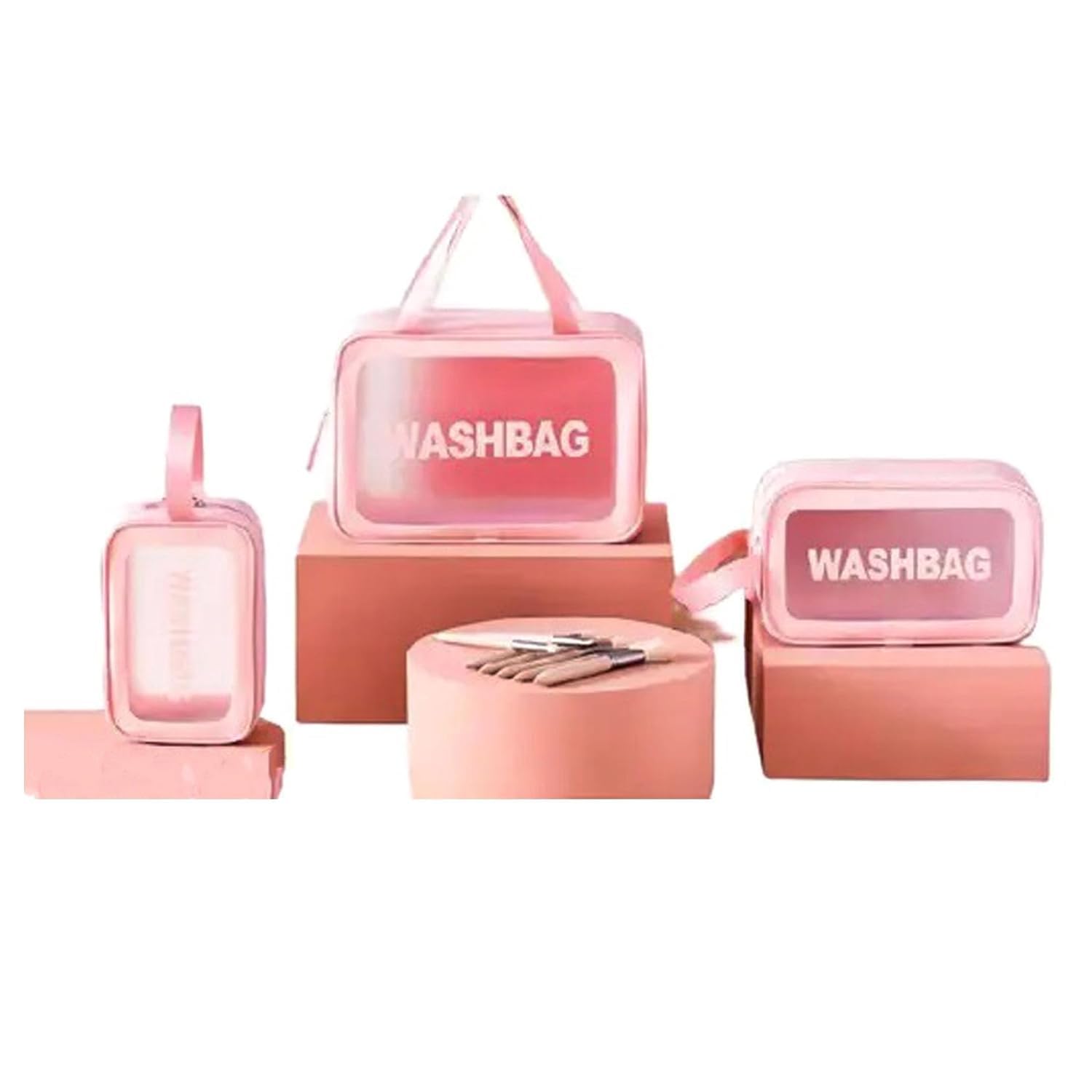(HAPPY BORN) 3 PCS Wash Bag SetTransparent Waterproof Cosmetic Makeup Pouch for Travel, Toiletries, and Grooming Kit Portable Zipper Organizer Case for Household Essentials 2