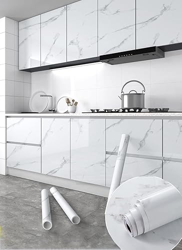 Miniatura 3 de Papel tapiz brillante blanco autoadhesivo, extraíble, de 23.6 x 197 pulgadas, impermeable, papel adhesivo blanco para encimera, armario, muebles,