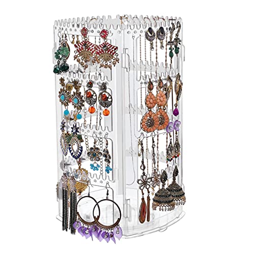 ABOUT SPACE Rotating Earrings Stand Jewelry Display Organiser With 212 Holes 232 Grooves For Hanging Studs Necklaces Bracelets Chains – White, Acrylic
