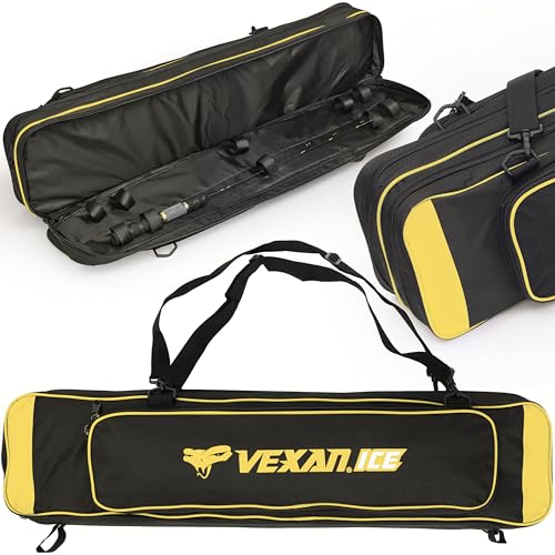 Vexan Ice Fishing Rod Case – Water-Resistant Travel Rod & Reel Case with Hard Shell Tube, Spinning Rod & Tip-Up Storage – Fishing Pole Bag for Travel – Fits 8 Setups – Yellow, 36'