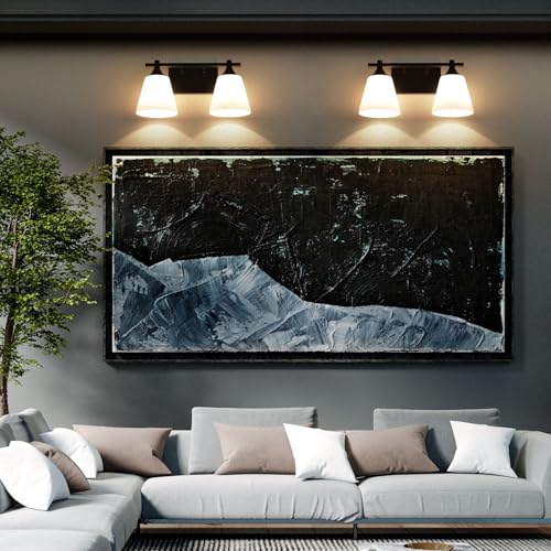 Image of Black Bathroom Vanity Light Fixtures, 2 Lights Traditional Vanity Lighting Fixture with Opal Glass Shade, Porch Wall Mount Light Fixture for Bathroom, Mirror Cabinets Hallway Stairs, Matte Black