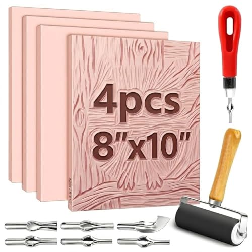 Image of 6 Pack Stamp Making Kit with Carving Tools, 4Pcs Linoleum Blocks
