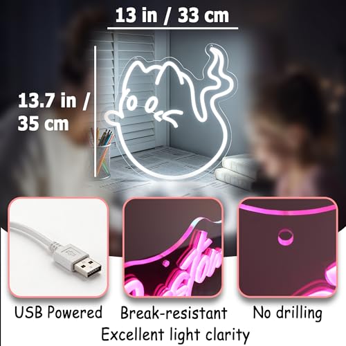 Image of White Neon Sign Led Neon Lights Signs for Wall Decor USB Powered Led Signs for Room Decoration-Ghost Cat