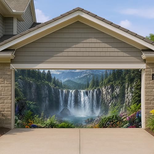 Housse de porte de garage cascade 397x180 cm pour grande décoration extérieure de printemps