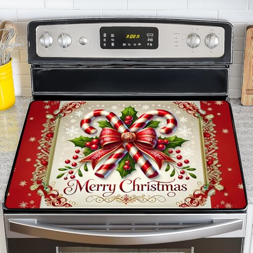 Image of NYZE Christmas Stove Top Cover for Electric Stove,Glass Stove Top Cover,Heat Resistant Glass Cooktop Cover,Stovetop Protector, Kitchen Decor,Dish Drying Mats Cover for Washer Ceramic Top 28.5x20.5 in