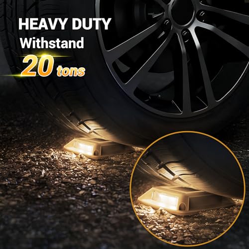 Etetale Solar Driveway Lights 6 Pack, Solar Powered IP68 Waterproof Dock Lights, 4 LED Driveway Markers Deck Light for Dock, Pathway, Walkway, Sidewalk, Garden, Yard, Stair, Marine Use (Warm) by Etetale - Image 3