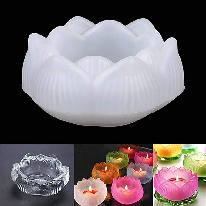 URBAN BOX Resin Molds Silicone, Tealight Candles Holders Silicone Molds for Resin, Lotus Flower Candlestick Epoxy Casting Molds for DIY Crafts Jewelry Box, Trinket Container, Home Table Decoration-image-3