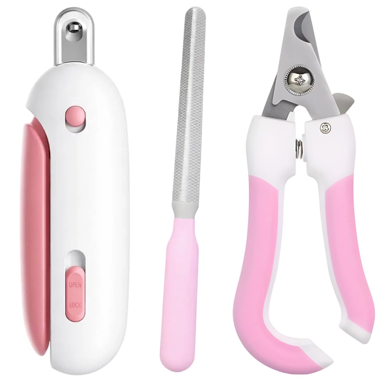 Gubilacrum 3 Cat Nail Clippers with Safety Guard, Adjustable Aperture Stainless Steel Cat Claw Clippers, Pet Nail Trimmer and Nail File Set for Cats and Small Animals in Pink
