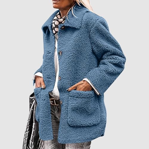 Sherpa Fleece Coat For Women 2024 Fashion Winter Warm Lapel Fuzzy Faux Shearling Jackets Casual Loose Outwear2