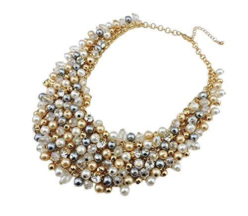 Bocar Fashion Gold Tone Big Faux Pearl Crystal Chunky Collar Statement Necklace for Women Gift (NK-10260)