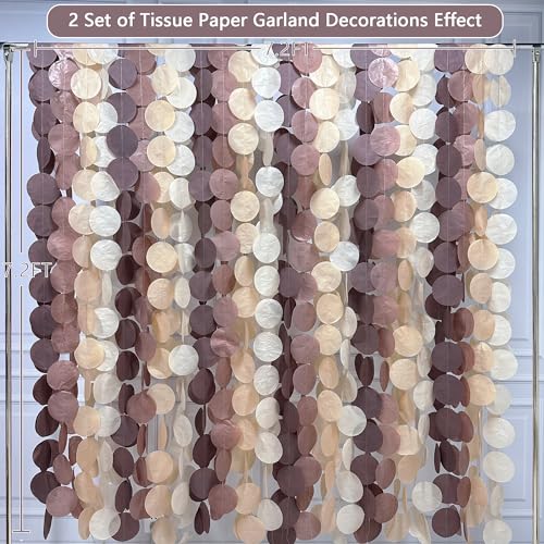 Image of 205Ft Brown Party Decorations Ombre Cream Tan Brown Boho Circle Dots Backdrop Streamer Tissue Paper Hanging Garland for Neutral Rustic Cowboy Western Teddy Bear Safari Woodland Birthday Party