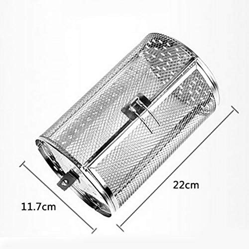 Kisbeibi BBQ Rolling Grill Basket Stainless Steel Grill Roaster Drum Oven Basket, 8 Inch Round Tumble Rotisserie Basket Electric Oven, 360 Degree Rotated Grilled Cage for Dried Nut Coffee Beans Peanut