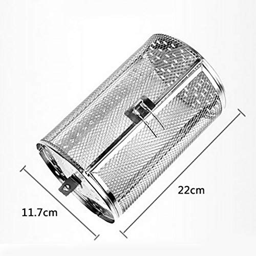 Gezichta Bbq Grill Roaster,Stainless Steel Grilled Cage,Bbq Rolling Grill Basket For Vegetables,Rotisserie Grill Peanut Beans French Fries Basket,Silver Grilling Accessories(22 * 11.7 Cm) #TOP6
