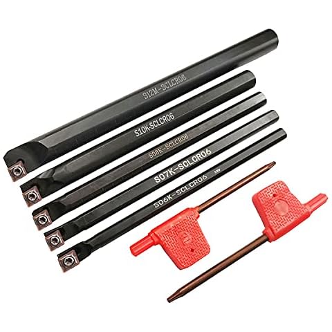 ASZLBYM S06K/S07K/S08K/S10K/S12M-SCLCR06 Lathe Indexable Internal Boring Bar Set, Lathe Turning Tools Holder Set with CCMT21.51/CCMT060204 Carbide Indexable Boring Turning Inserts + 5pcs T8 Wrench Cover