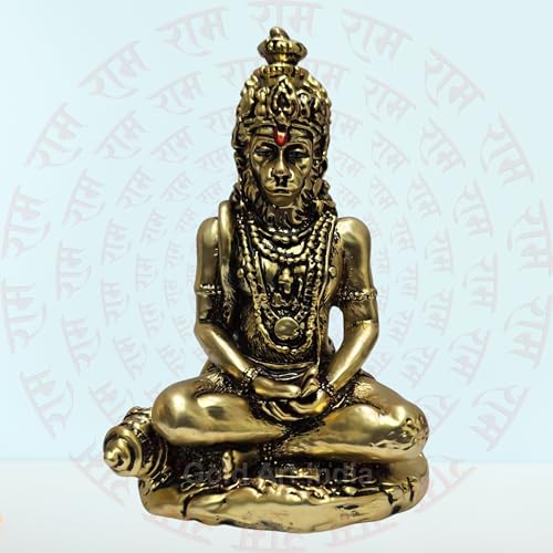 Image of Gold Art India Hanuman ji murti Home Decor Article | Mediating Bajrangbali Idol for Gifting | Maruti Statue for Puja & Office Desk | Hanuman for House Warming (5 x 3)